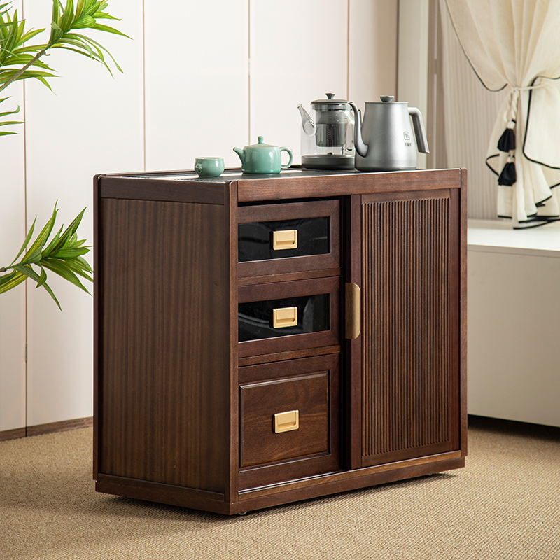 黑胡桃实木茶水柜可移动茶台