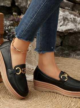 时尚百亮片金属扣25978底松糕单厚鞋增高英伦搭风一脚蹬202年5冬