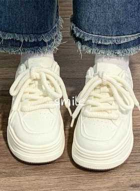 奶ufu学生白23376f鞋女春秋季百搭鞋小众原创女鞋休子闲增高厚小