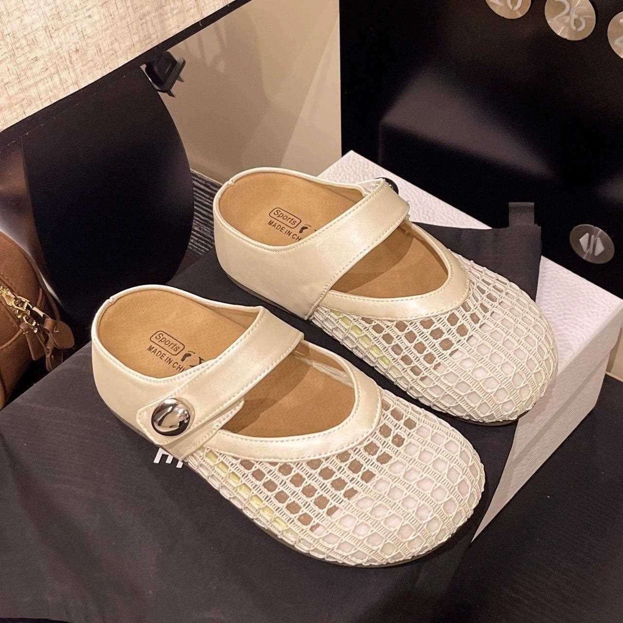 半拖鞋女穿20外25新款夏季外时尚搭穿镂65443空编织百一脚蹬网面