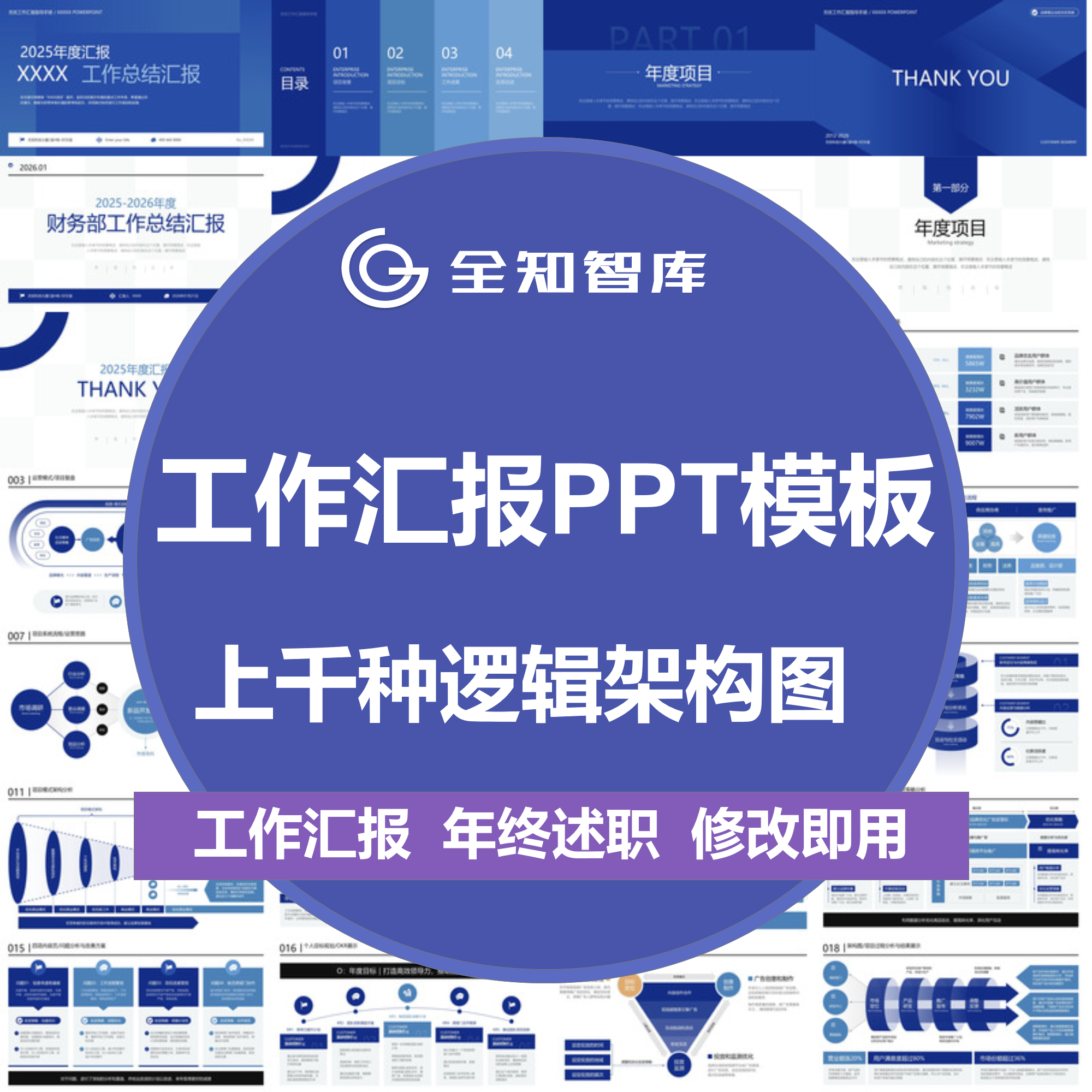 年终述职报告工作总结汇报PPT模板高级感逻辑架构图数据统计图表