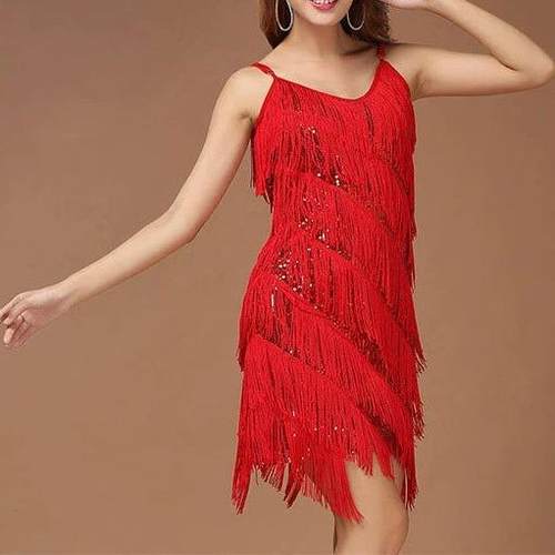 Tassel Sequin Dance Performance Dress Latin Suspender Skirt