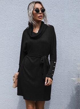 sleeves long dress sweater knitted base color solid collar