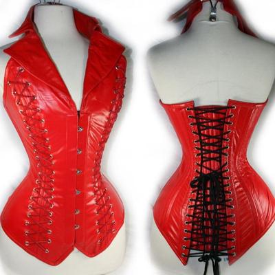 Red leather steel buckle two-side straps corset body