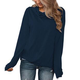 women for tops T-shirt sleeve long collar pile pullover