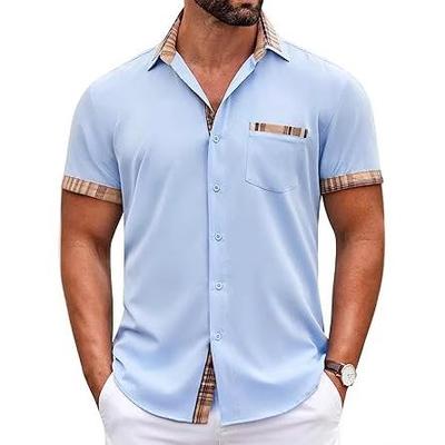 spring autumn slim fit men shirt lapel long color blocking