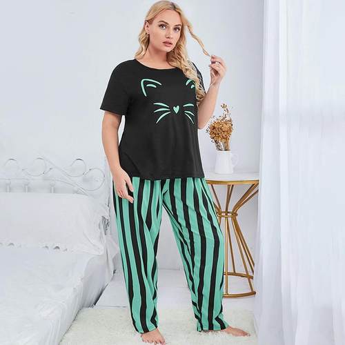 Clothes Home Pants Striped Top Watermark Size Plus Pajamas