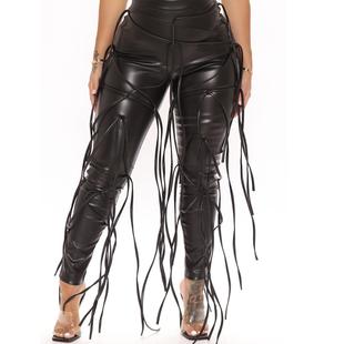 trousers leather with pants multiple casual lace straps