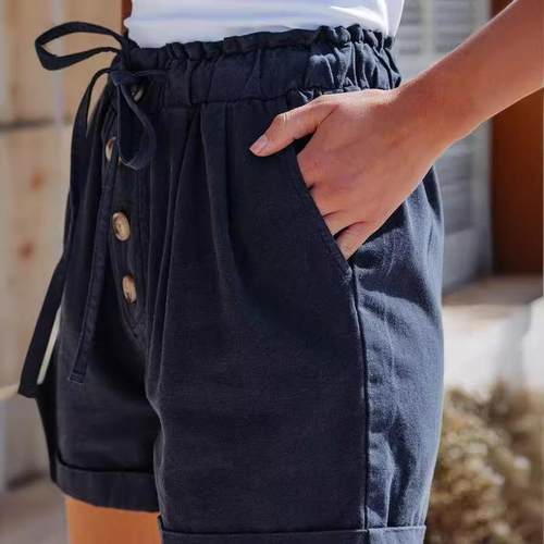 Womens Cotton Wide Leg Pants High Waist Elastic Band Casual