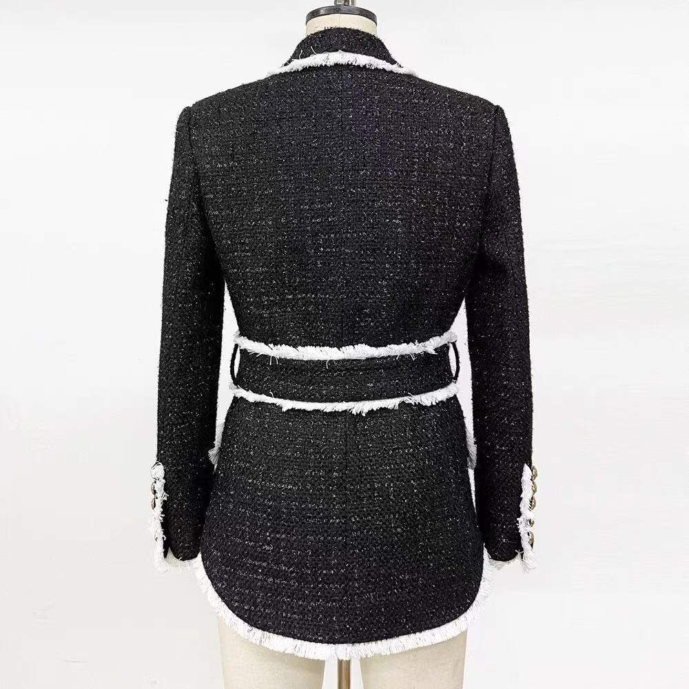 High-end womens tweed waist slimming suit shorts set