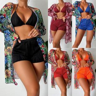 three piece bikini fabric sexy swimsuit multicolor womens