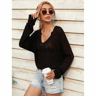 knitted loose solid fashion womens color pullover neck