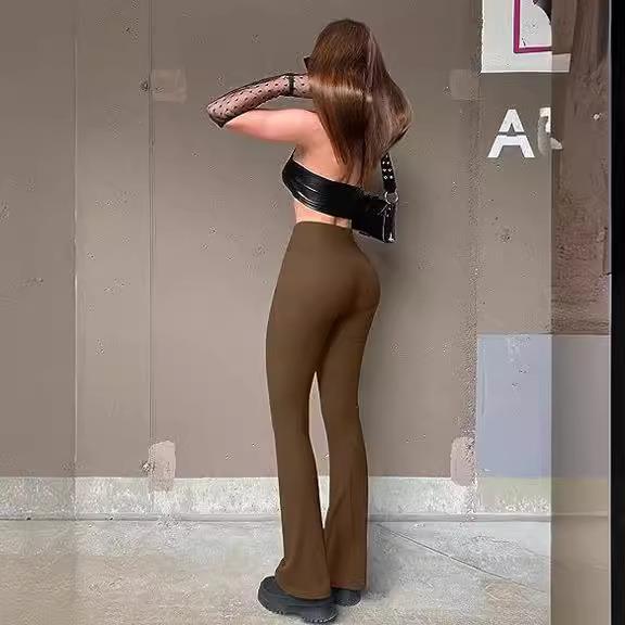 Sports workout trousers waist pants high flared yoga for