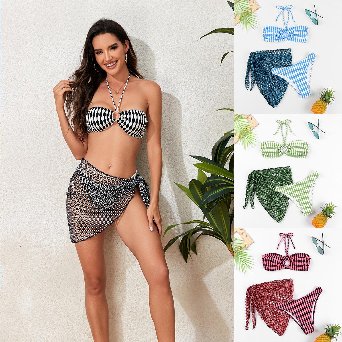 Swimsuit two-piece mesh triangle set tube top halter neck
