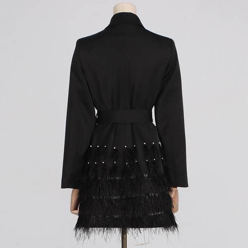 patchwork for women mesh belt dress elegant Dress lapel