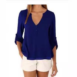 neck chiffon long shirt size sleeved large Womens loose