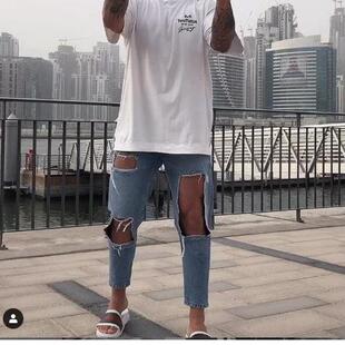trousers mens Fashion pants big Mens holes with skinny