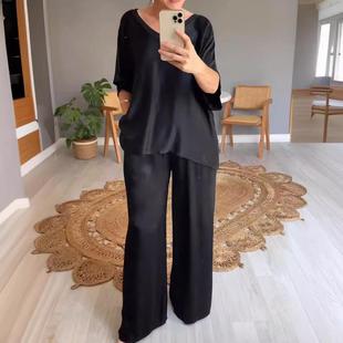 suit solid color neck Fashion womens casual plus satin