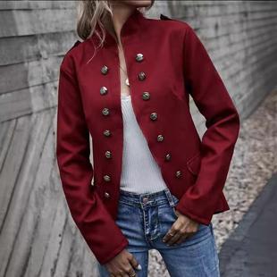 Womens casual fashion button decoration stand collar long