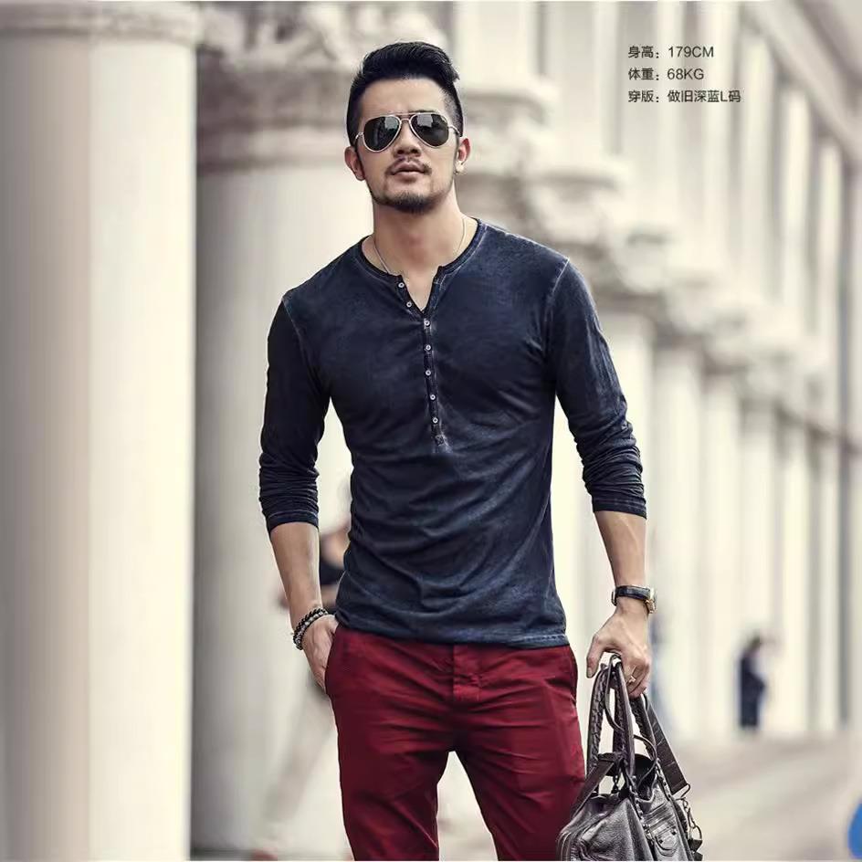 sleeves casual V-neck open-necked fashion mens Distressed