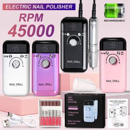 45000RPM Professional Electric Nail Drill Rechargeable Polis