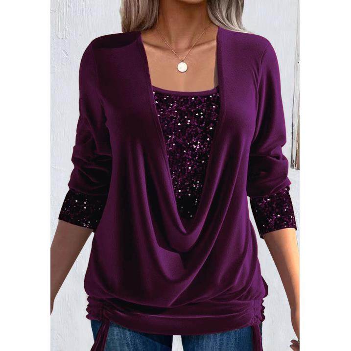 top pleated large Sequined color fake collar long-sleeved
