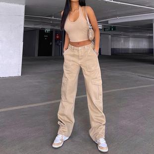 women jeans khaki loose slim waist high trousers straight