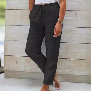 ladies loose pants elastic trousers long pressed cotton