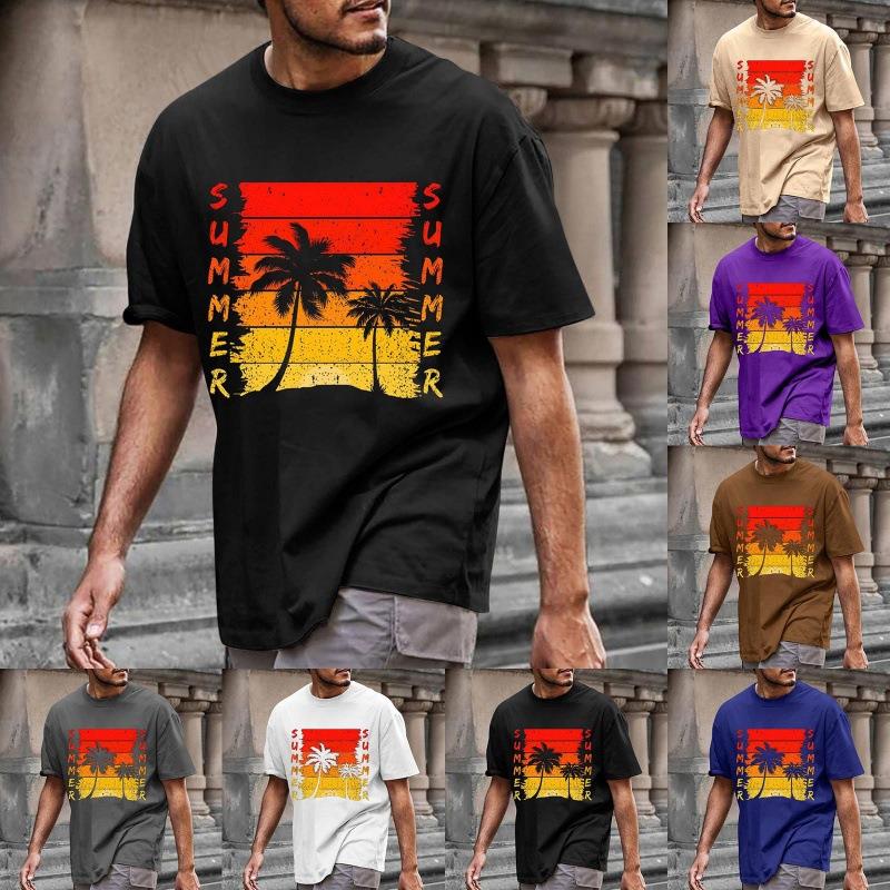 Mens Film Leaf Anti-padded Round Neck T-shirt Plain Tops