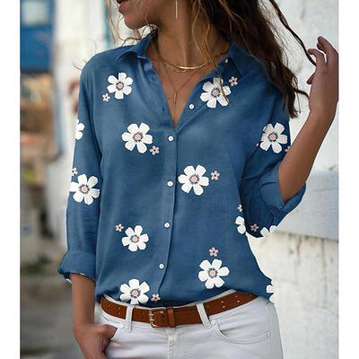 Lapel long-sleeved floral shirt temperament fashion slim