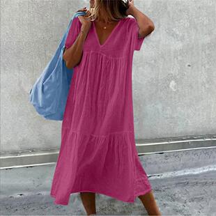 fit shirt soft ruched linen neck loose women summer dress