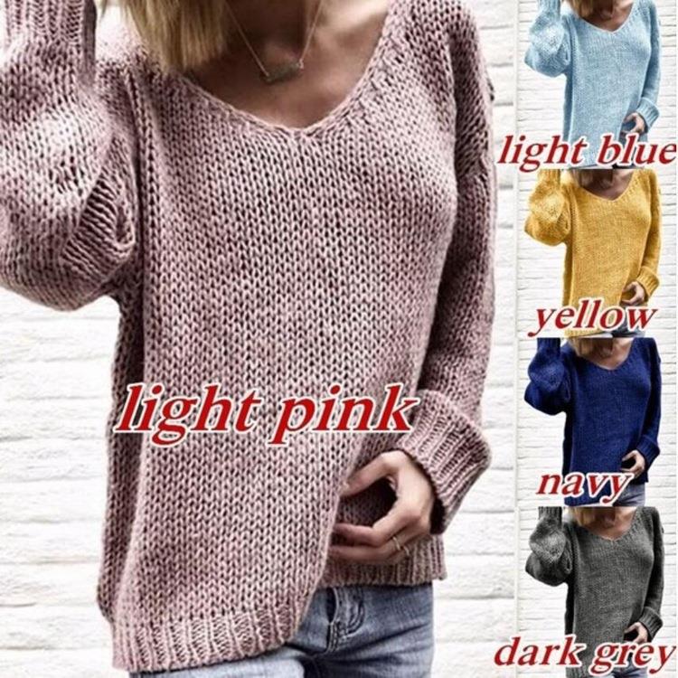 Women's sweater women's knitted moderate urban casual V-neck