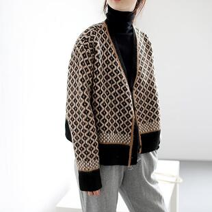 Women INS Cardigan Loose Contrast neck Temperament Coat