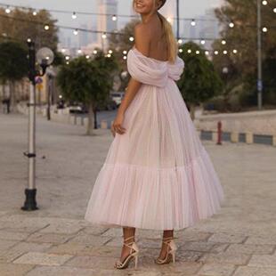 Ladies Lace Long Sleeve Tube Top Solid Color Chiffon Dress