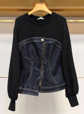 loose fit denim burr split asymmetrical sweatshirt new