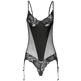 Womens sexy lingerie ladies mesh bodysuit black suspender