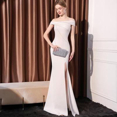 dress long thin and slim fishtail one-shoulder dinner