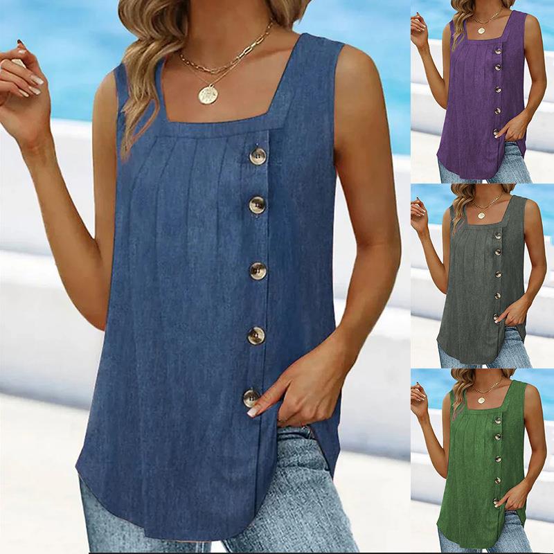 Womens sleeveless button neck swallowtail vest square