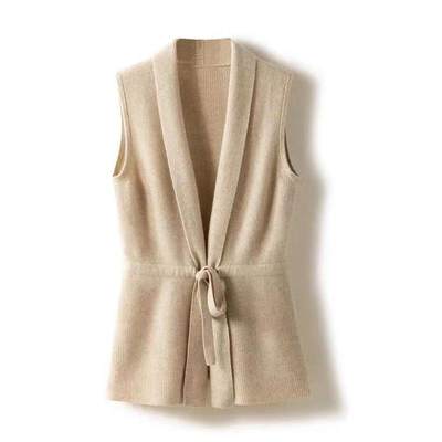 Soft waxy wool striped vest for women cashmere waist