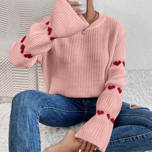print pullovers women loose neck long female sweaters