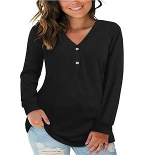 for shirt neck color women long contrast sleeve button
