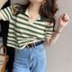 striped sleeved sweater women Short shirt for collared