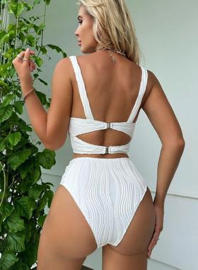 Hua Qiangu fabric hard back split high waist swimsuit