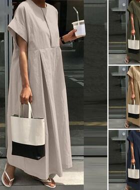 linen sleeves women long dress summer loose vintage dresses