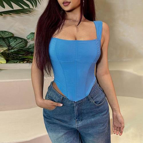 Hot girl all-match suspenders sexy waist square neck top