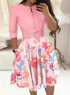 belt with women for dress swing sleeve mid-length zipper