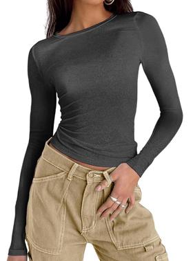 -shirts tight women workout autumn winter shirts ribbed