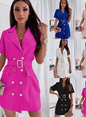 Fashion double-breasted for suit waist short-sleeved collar