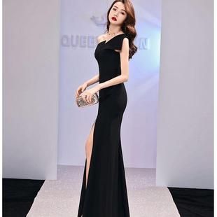 one fishtail dress long black shoulder female
