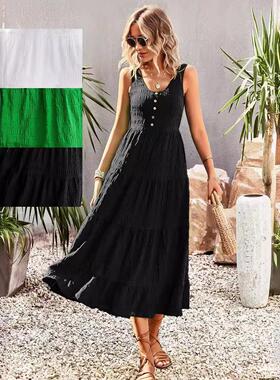 fashion solid ruffles sundress summer spaghetti strap